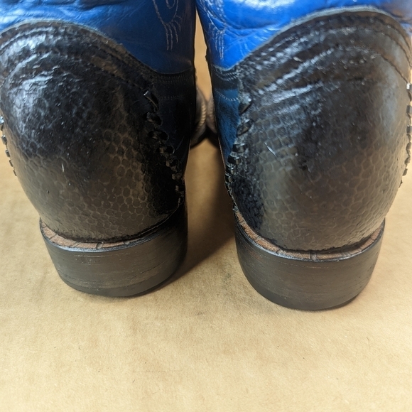 El General Boots women's Sz 7.5B Black Python vamp, blue pigskin shaft with rhin - Picture 7 of 14
